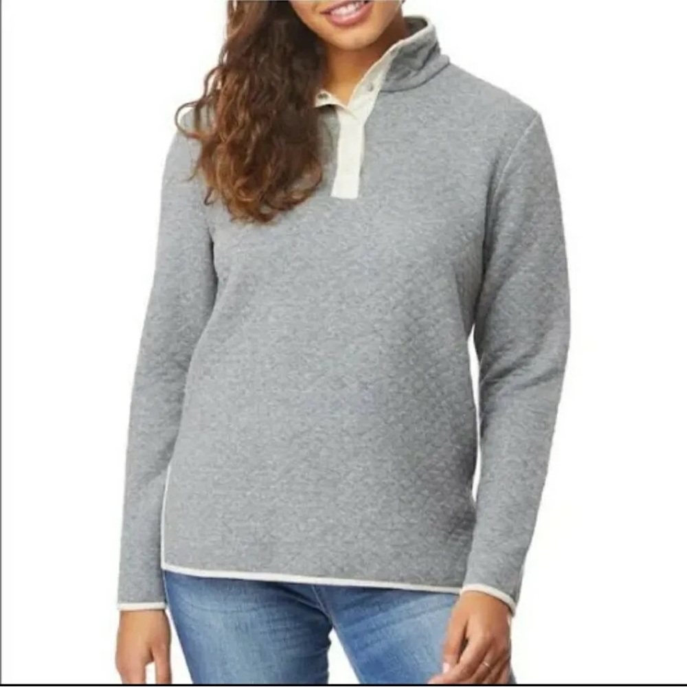 Wallflower Sweaters Quilted Gray with Cream Trim Quarter Button (Women’s M)